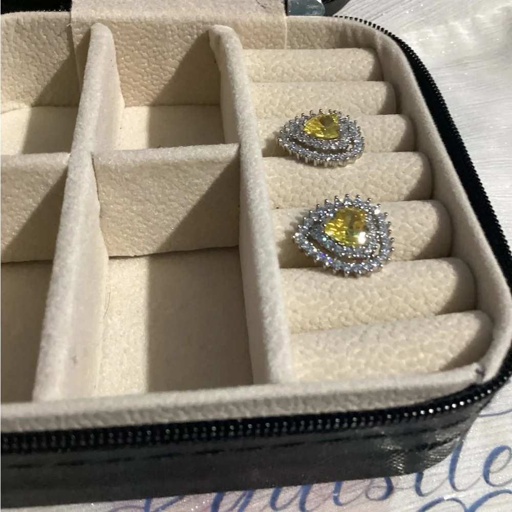 💛 Gorgeous Canary Yellow Heart shaped Studs with Sparkling Double Halo